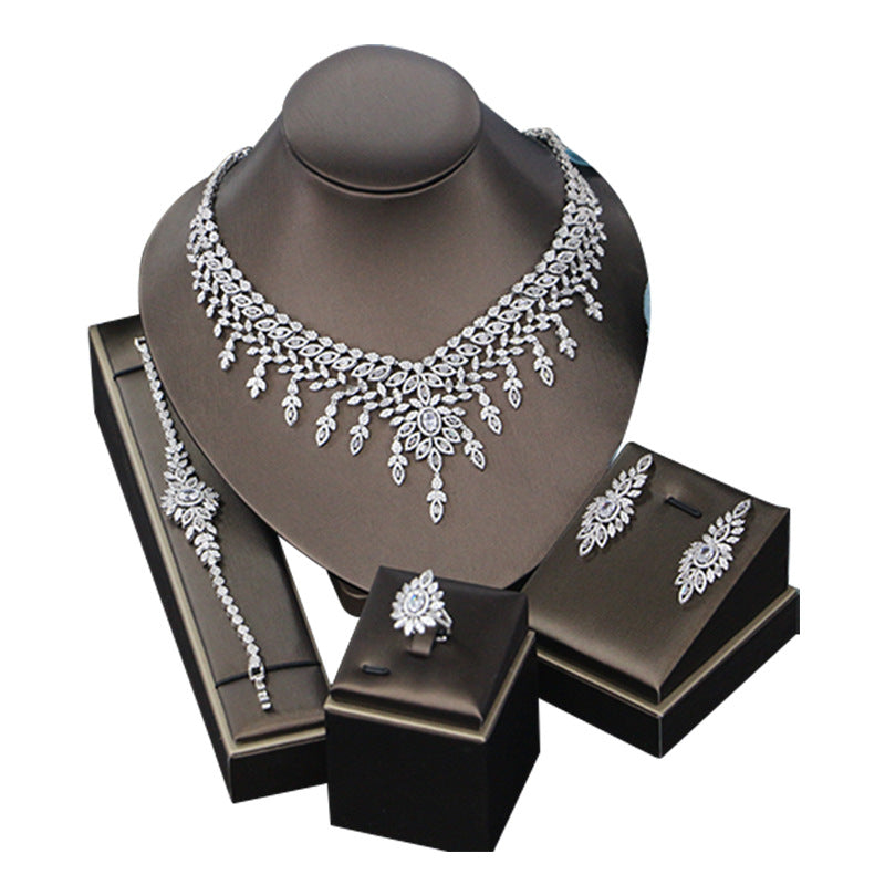 Zircon Bridal Jewelry Set – Necklace, Earrings, Bracelet & Ring (4-Piece)