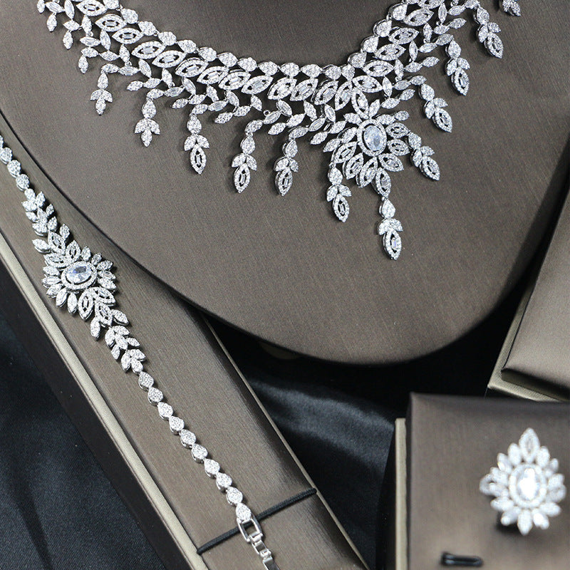 Zircon Bridal Jewelry Set – Necklace, Earrings, Bracelet & Ring (4-Piece)
