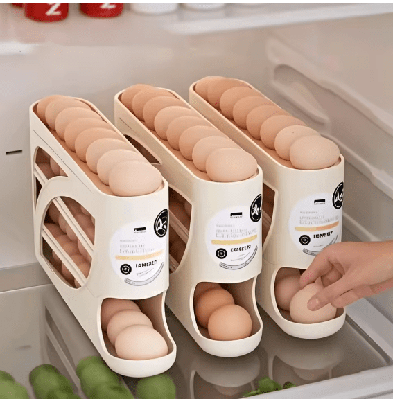 Rolling Egg Dispenser Rack – 3-Tier Automatic Storage Organizer