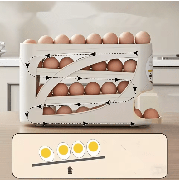Rolling Egg Dispenser Rack – 3-Tier Automatic Storage Organizer